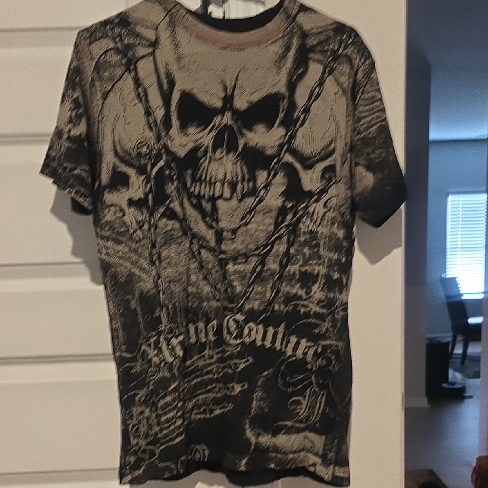 Extreme Couture Gray Skull Graphic Men's T-Shirt